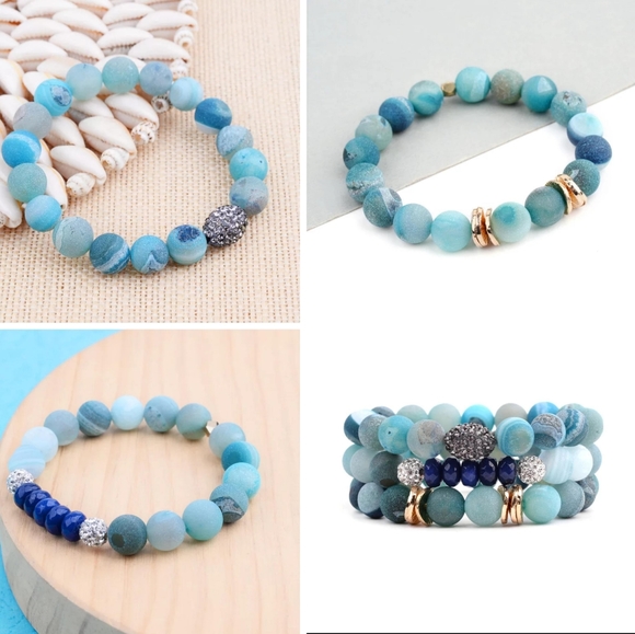 Lovely 3Pcs/Set Natural Druzy Gem Stone Bracelets - Picture 4 of 6